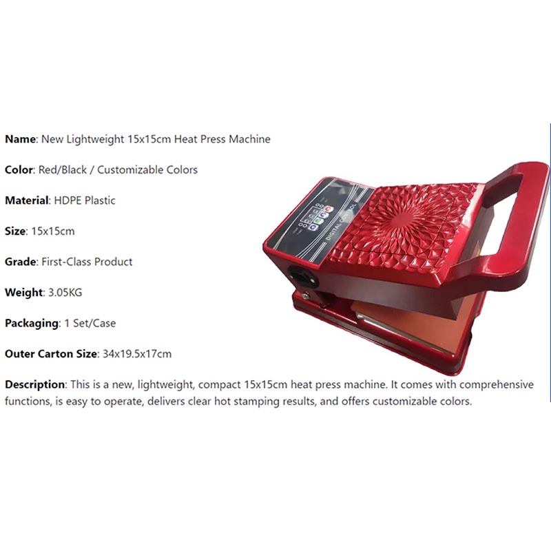 Heat Press Machine - Kleine warmtepersmachine 15*15CM handmatig kleding platte