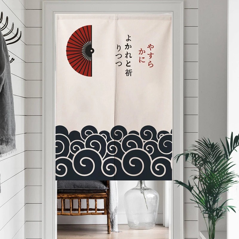 Commercial Fabric Printing - VIKAMA Japanse vouwwaaier Wave Ukiyo-e Noren